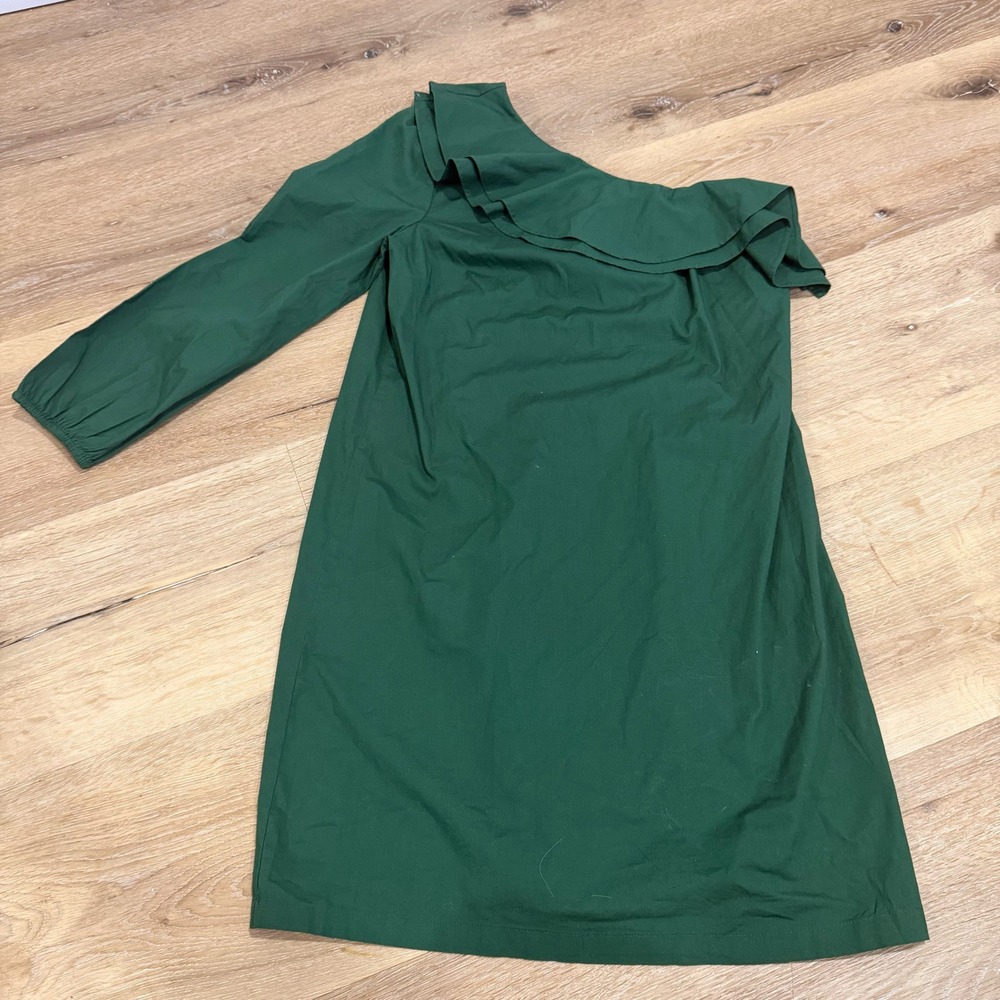 J. Crew Mercantile One Shoulder Ruffle Dress Forest Green J6290 NWT Size 6